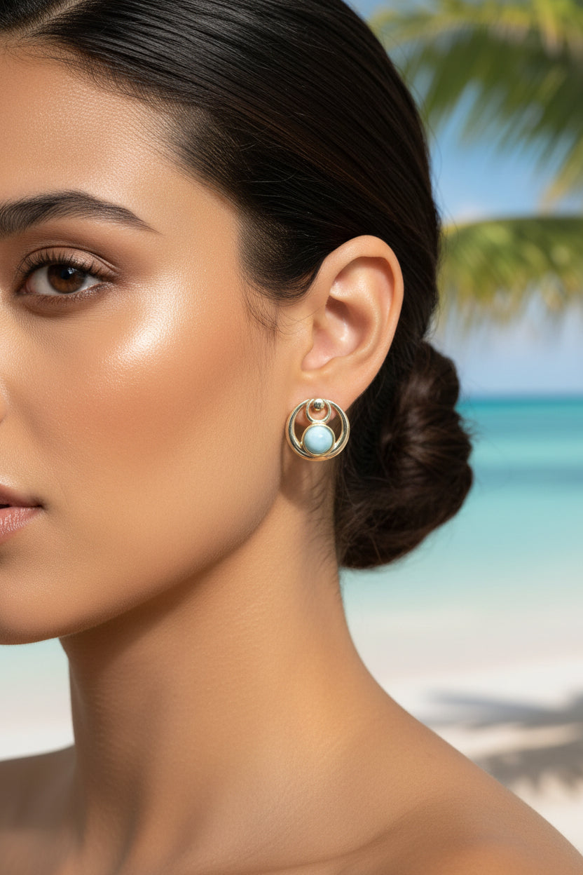 Aretes Larimar Doble Aro LMR | Authentic Dominican Larimar Hoop Earrings