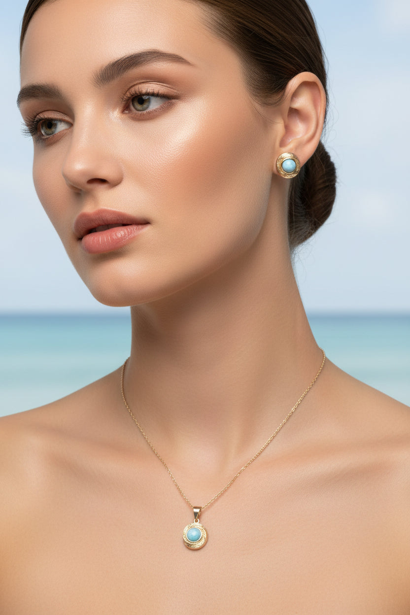 Larimar Set — Gold Plated | Dominican Handcrafted Jewelry