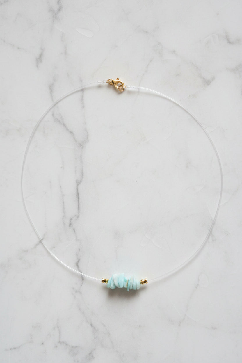 Larimar Chip Floating Necklace |Collar Flotante de Chispas