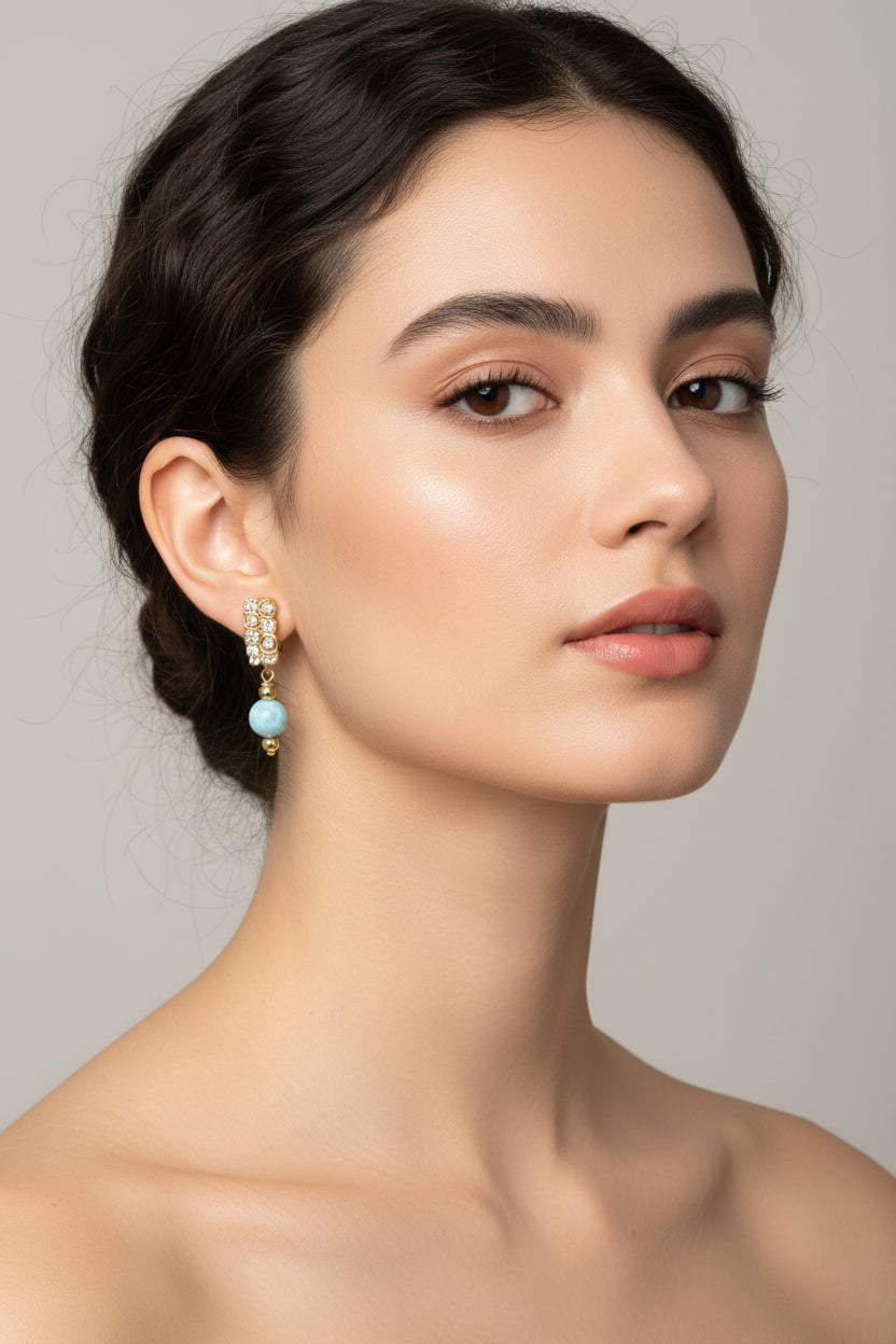 Argollas Artesanales de Larimar y Ámbar | Larimar & Amber Earrings