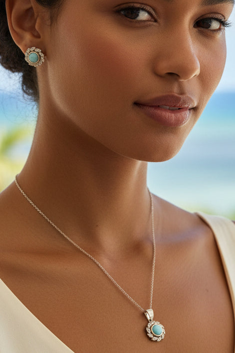 Larimar Set — Gold Plated | Dominican Handcrafted Jewelry