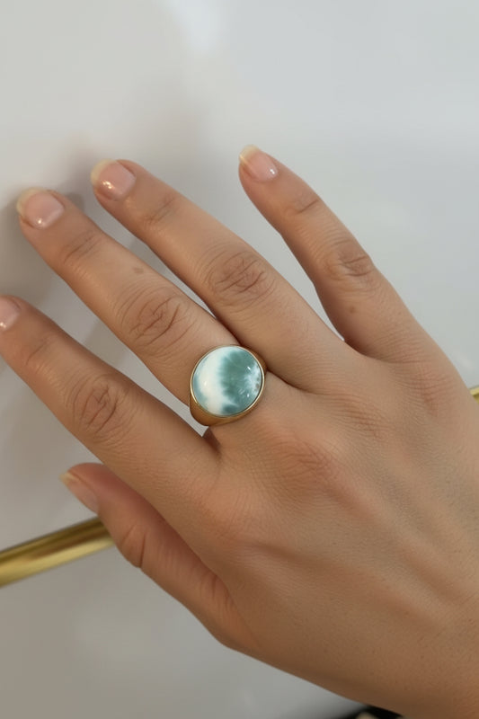 Anillo Larimar Chapado en Oro | Gold-Plated Larimar Ring