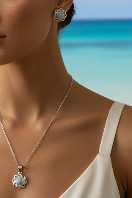 Larimar Set — Gold Plated | Dominican Handcrafted Jewelry