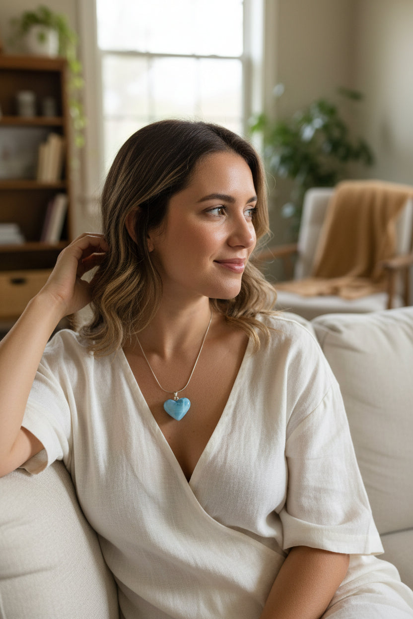 Larimar Heart Pendant – Dominican Blue Stone