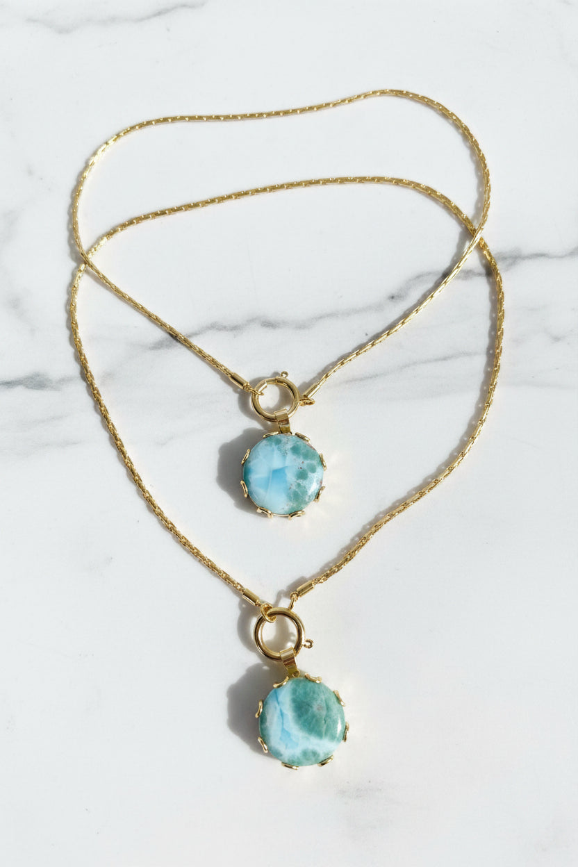 Larimar Flower Pendant Necklace | Collar Dije Flor de Larimar