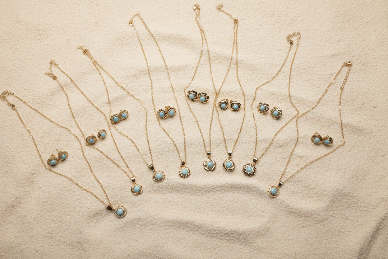 Larimar Set — Gold Plated | Dominican Handcrafted Jewelry