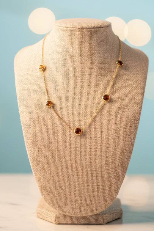 Amber Station Necklace – 5 Stone Gold Chain | Collar Station de Ámbar – 5 Piedras Cadena Dorada