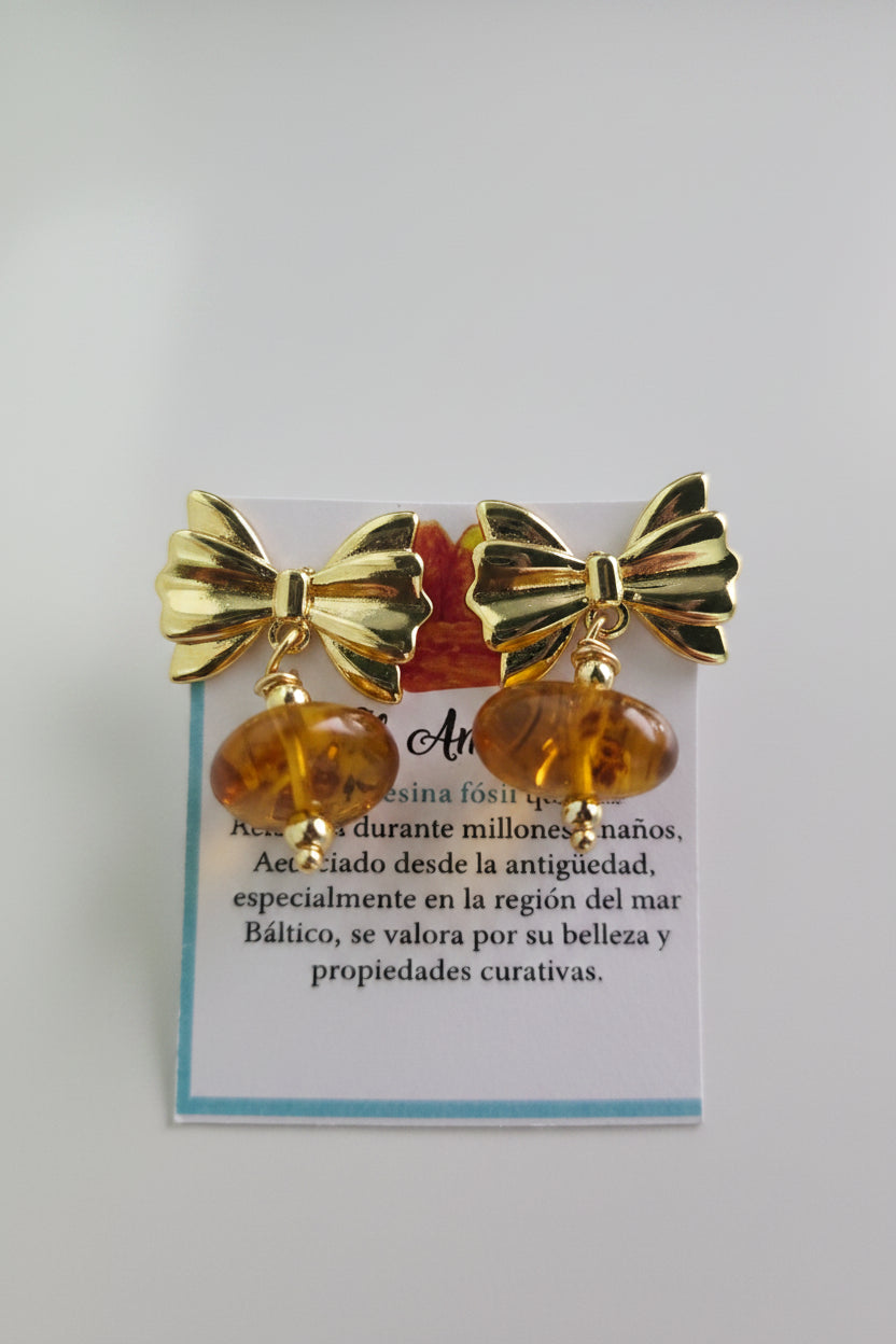 Aretes de lazos de ámbar dominicano | Dominican Amber Bow Earrings