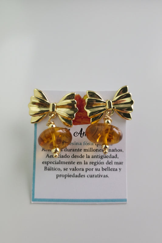 Aretes de lazos de ámbar dominicano | Dominican Amber Bow Earrings