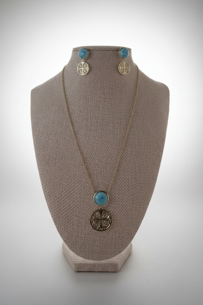 Collar Larimar y Moneda | Gold-Plated Larimar & Coin Necklace 10260